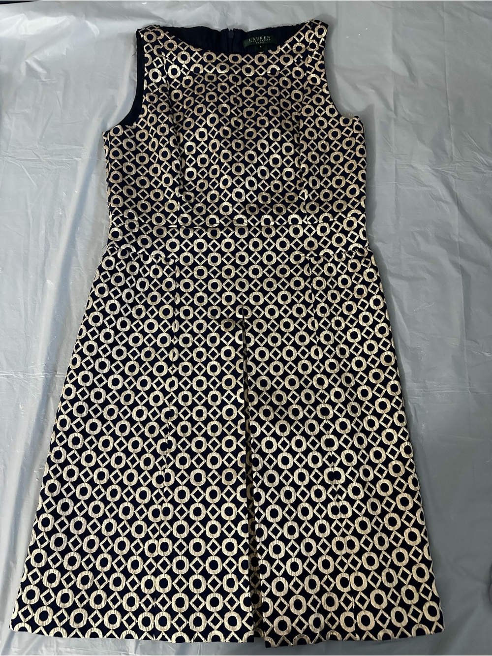 Ralph Lauren Navy Dress with Gold Geometric Print
